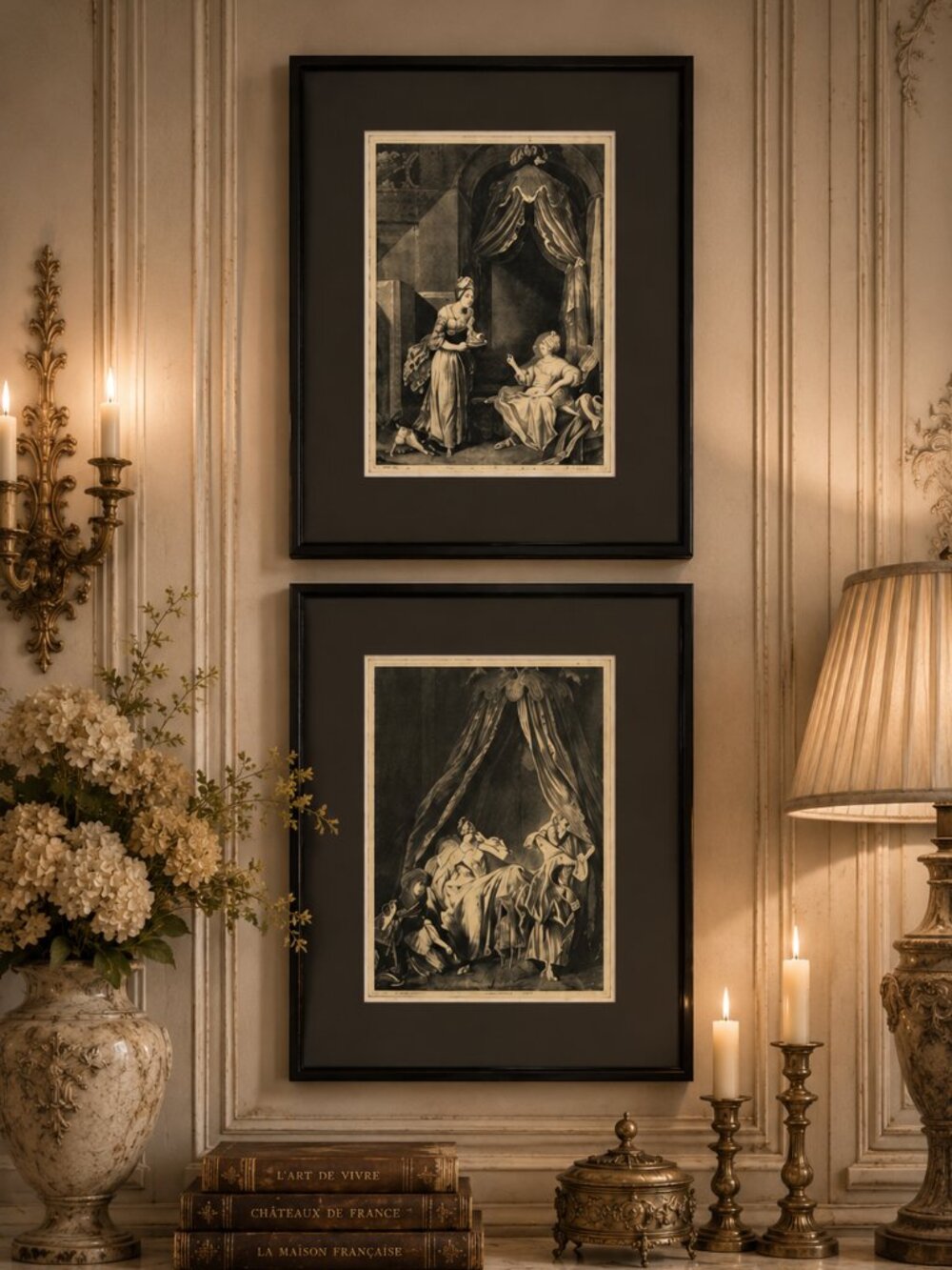 Set of 2 Antique French 18th Century Engraving Framed Prints